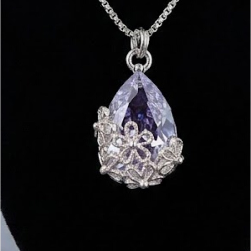 New Teardrop Pendant Necklace With CZ - Stainless Steel